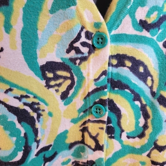 Merona size XL button up sweater.  Green, yellow, black and white - Picture 8 of 10
